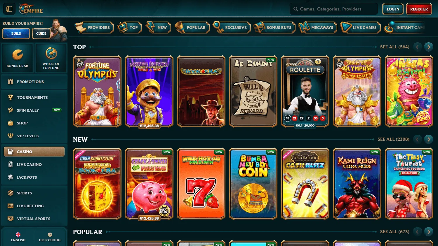MyEmpire Casino games lobby on desktop