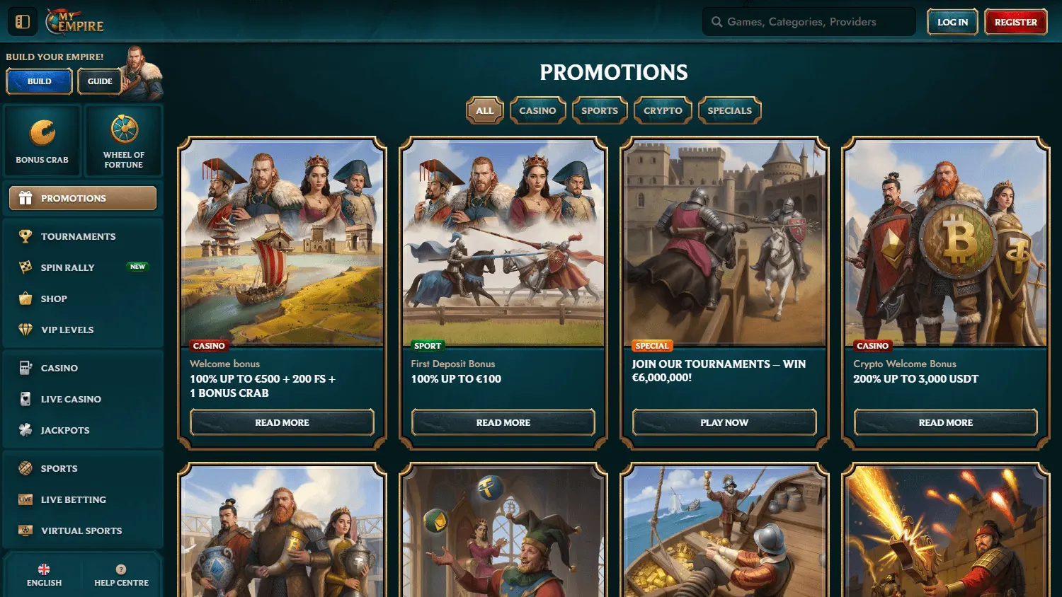MyEmpire Casino promotions area on desktop